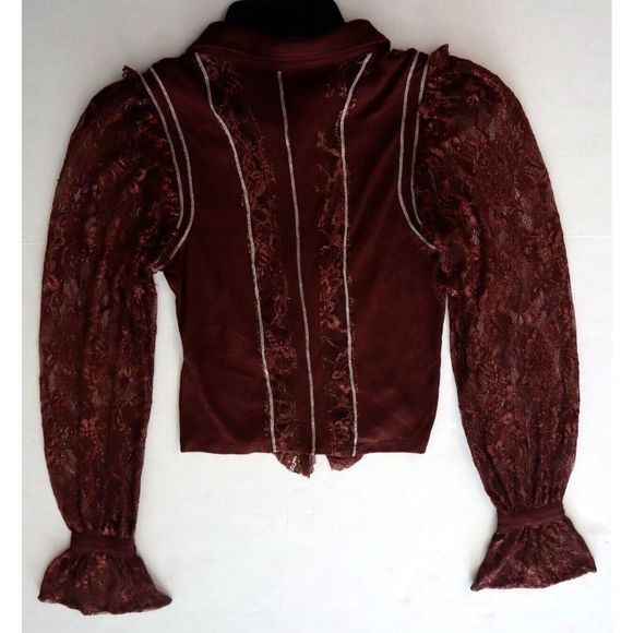 Free People OB1501032 Women's Sz S Wine Red This Shirt Tho Lace L/S Blouse $98 - Picture 7 of 8